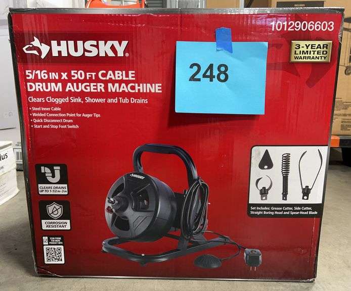 HUSKY 5/16" x 50FT CABLE DRUM AUGER MACHINE IN BOX