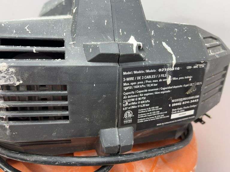 AS IS - RIDGID 6 GAL ELECTRIC PANCAKE AIR COMPRESSOR