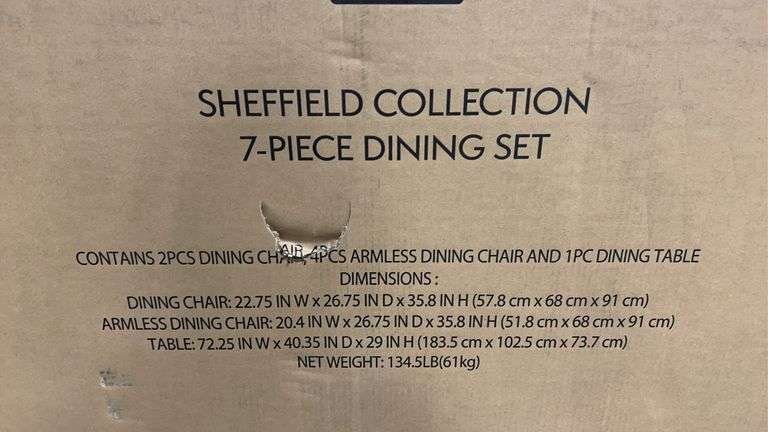 SHEFFIELD DINING TABLE IN BOX (TABLE ONLY)