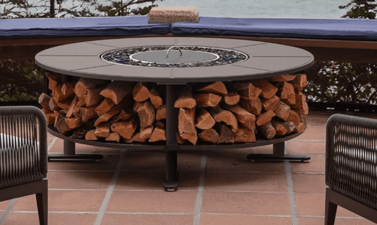 57" SMOKELESS ROUND FIREPIT W/ WOOD STORAGE IN BOX