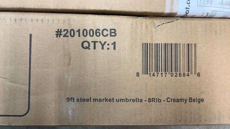 (2) SUN-RAY 9FT STEEL MARKET UMBRELLAS IN BOXES - CREAMY BEIGE