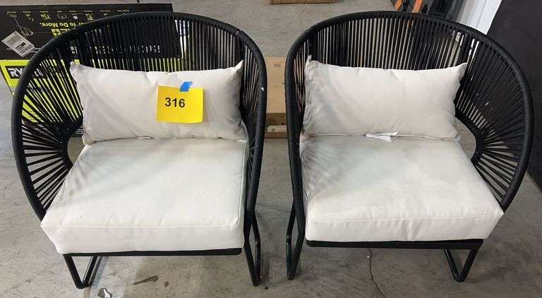 (2) ALL WEATHER PATIO CHAIRS - BLACK & WHITE