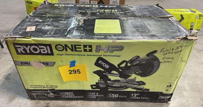 RYOBI 18V BRUSHLESS 10" SLIDING COMPOUND MITER SAW KIT IN BOX