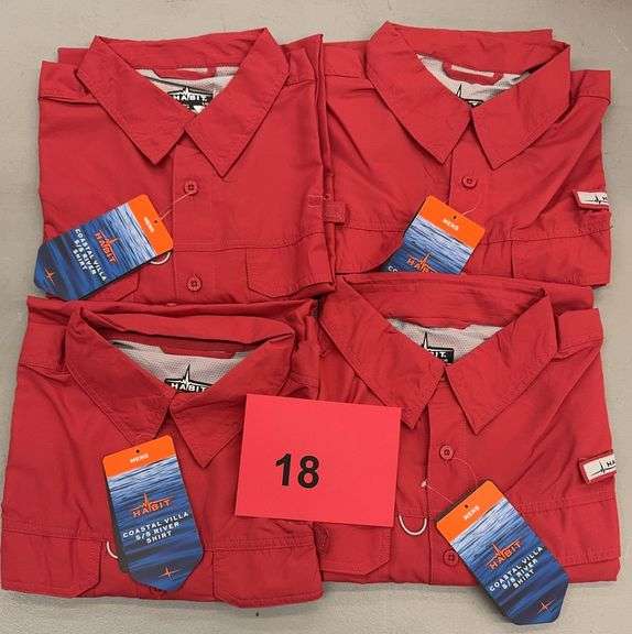 (4) MENS HABIT RIVER SHIRTS SIZE LARGE - RED