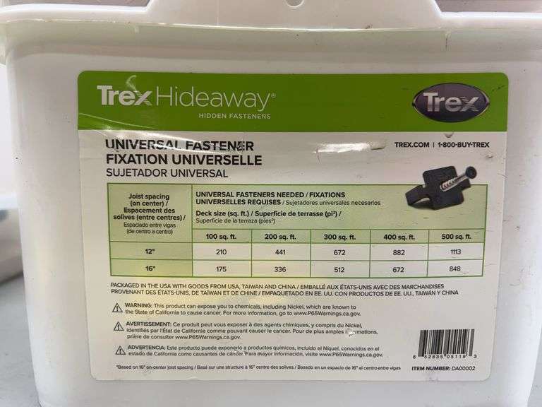 BUCKET OF TREX HIDEAWAY UNIVERSAL FASTENERS
