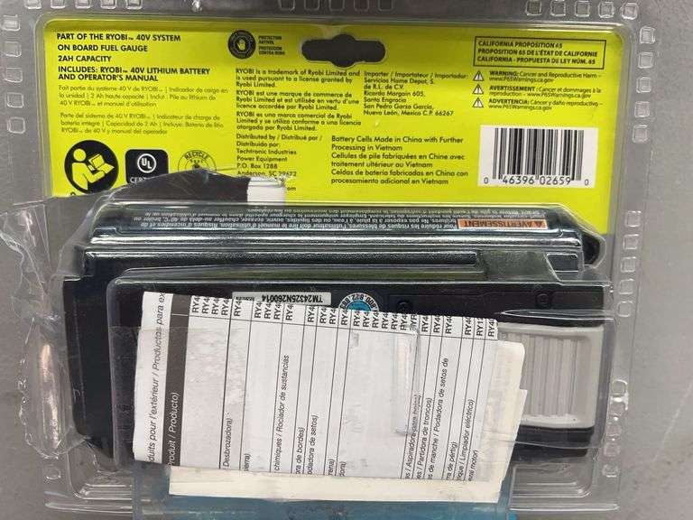 (2) RYOBI 2AH 40V LITHIUM BATTERIES