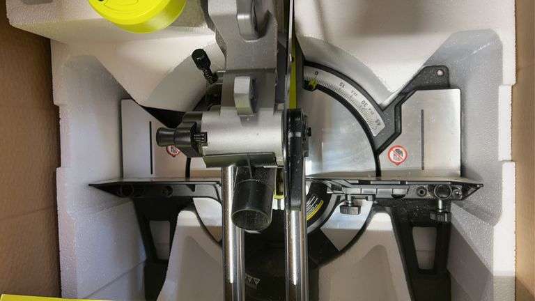 AS IS - RYOBI 18V BRUSHLESS 10" SLIDING COMPOUND MITER SAW KIT IN BOX