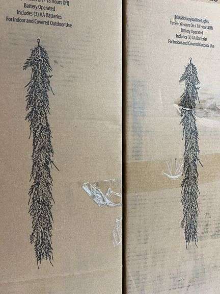 (2) 9FT CYPRESS GARLANDS W/ PINECONES IN BOXES