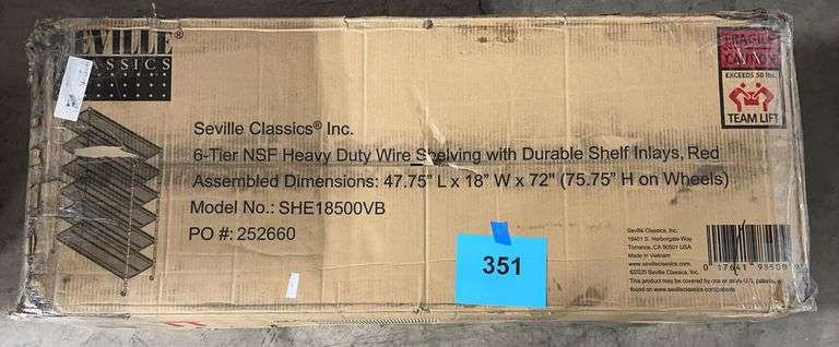 AS IS - SEVILLE CLASSICS 6 TIER SHELVING RACK IN BOX - RED