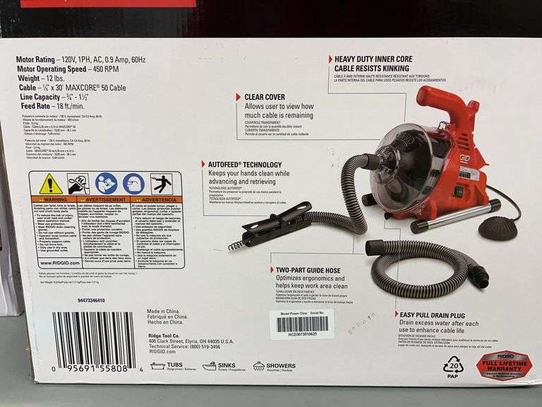RIDGID POWERCLEAN DRAIN CLEANER IN BOX