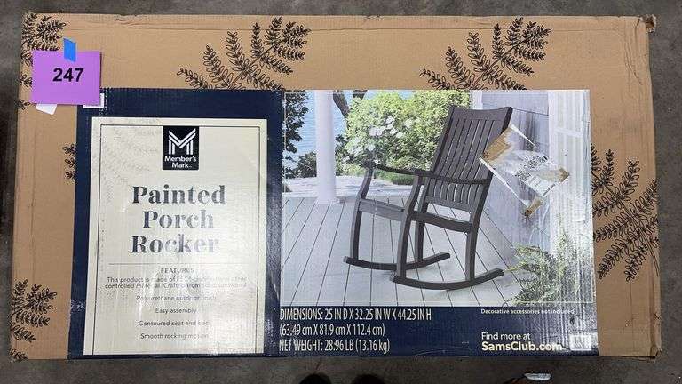 Painted Blue Rocker PAINTED PORCH ROCKER IN BOX - Earl's Auction Company