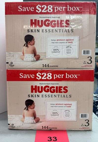 (2) BOXES OF HUGGIES DIAPERS SIZE 3