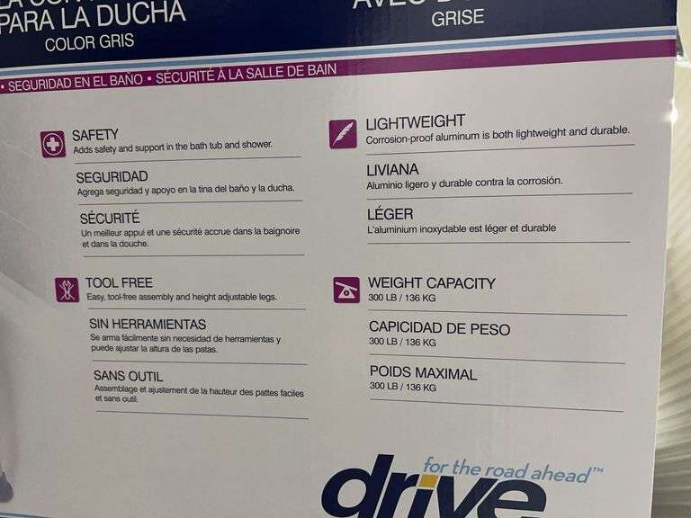 DRIVE SHOWER CHAIR W/ BACK IN BOX - GREY