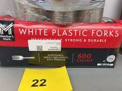 BOX OF PLASTIC FORKS & PACK OF CUPS