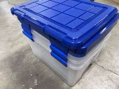 (3) CLEAR PLASTIC STORAGE TOTES W/ LIDS