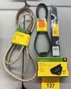 4PC JOHN DEERE LOT - MOWER BELTS, BLADES & HITCH KIT