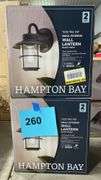 (2) HAMPTON BAY 2PC SMALL EXTERIOR WALL LANTERNS IN BOXES
