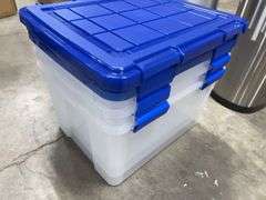 (3) CLEAR PLASTIC STORAGE TOTES W/ LIDS