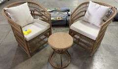 AS IS - 3PC ALL WEATHER PATIO SET - BROWN & WHITE