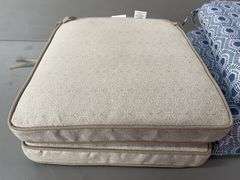 (5) ALL WEATHER PATIO CHAIR CUSHIONS - BLUE & BEIGE