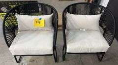 (2) ALL WEATHER PATIO CHAIRS - BLACK & WHITE