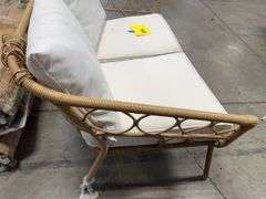 AS IS - ALL WEATHER PATIO LOVESEAT - BROWN & WHITE