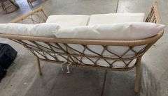 AS IS - ALL WEATHER PATIO LOVESEAT - BROWN & WHITE