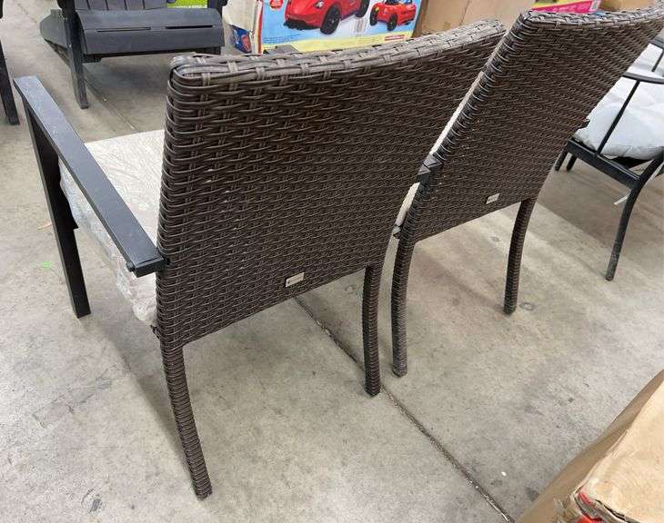 AS IS - (2) WICKER KING PATIO CHAIRS - BROWN & GREY