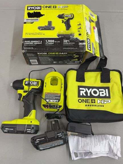 RYOBI 18V COMPACT BRUSHLESS 1/4" HEX IMPACT DRIVER KIT W/ BOX