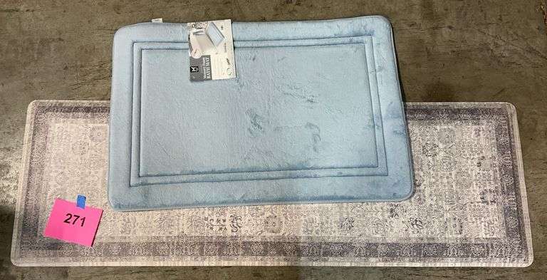 20"x 60" CUSHION MAT & MEMORY FOAM BATH MAT - GREY & BLUE