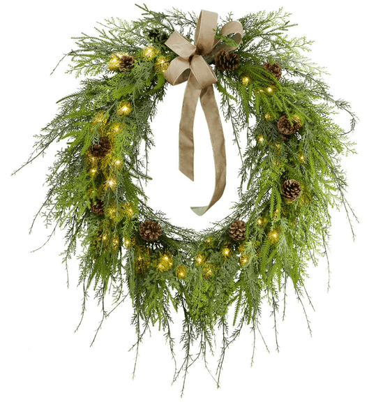 32" PRE LIT NATURAL CYPRESS WREATH W/ PINECONE IN BOX