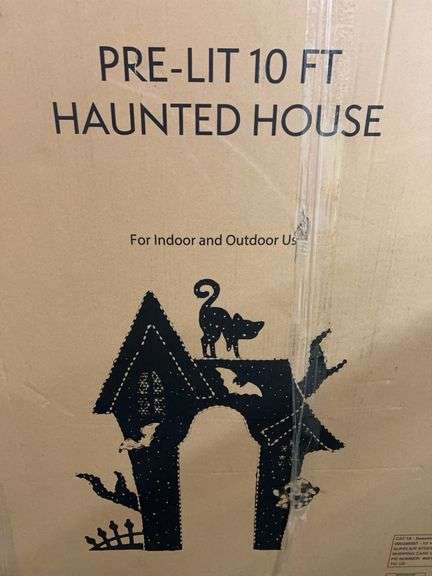 AS IS - 8FT ANIMATED SCARECROW & 10FT HAUNTED HOUSE IN BOXES