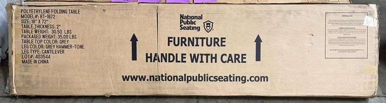 NATIONAL PUBLIC SEATING 18"x 72" FOLDING TABLE IN BOX - GREY