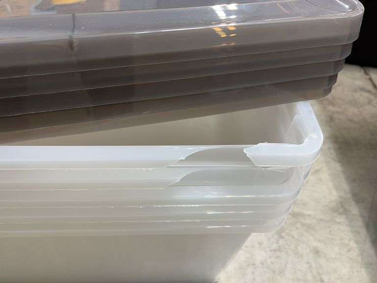 AS IS - (5) CLEAR PLASTIC STORAGE TOTES W/ LIDS