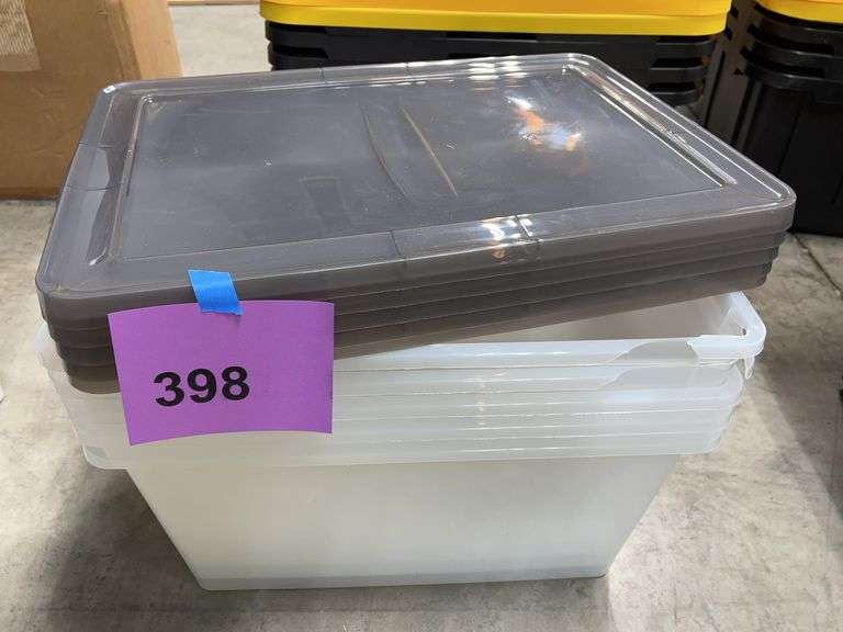 AS IS - (5) CLEAR PLASTIC STORAGE TOTES W/ LIDS