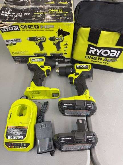 RYOBI 18V COMPACT BRUSHLESS 2-TOOL COMBO KIT W/ BOX