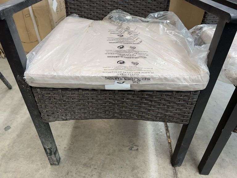 AS IS - (2) WICKER KING PATIO CHAIRS - BROWN & GREY