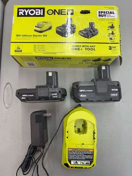 RYOBI 18V LITHIUM STARTER KIT W/ BOX