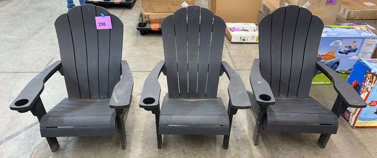 AS IS - (3) KETER ADIRONDACK CHAIRS - GREY
