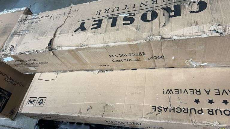 CROSLEY FURNITURE QUEEN BED IN BOXES - BROWN