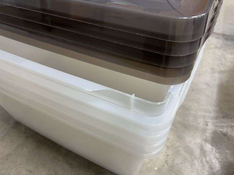 (5) CLEAR PLASTIC STORAGE TOTES W/ LIDS