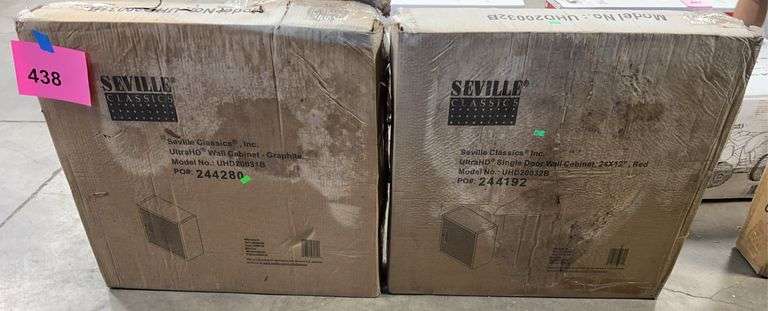 AS IS - (2) SEVILLE CLASSICS WALL CABINETS IN BOXES - GRAPHITE & RED