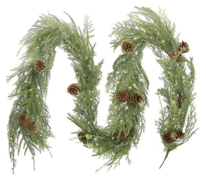 (2) 9FT CYPRESS GARLANDS W/ PINECONES IN BOXES