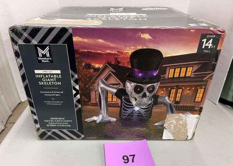 PRE LIT INFLATABLE GIANT SKELETON IN BOX