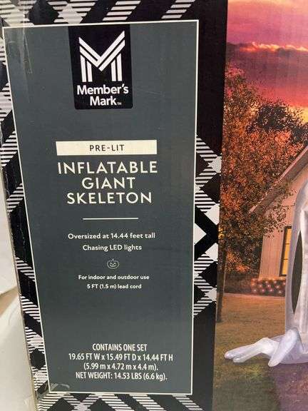 PRE LIT INFLATABLE GIANT SKELETON IN BOX