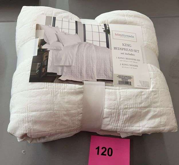 HOMTHREADS KING BEDSPREAD SET - WHITE