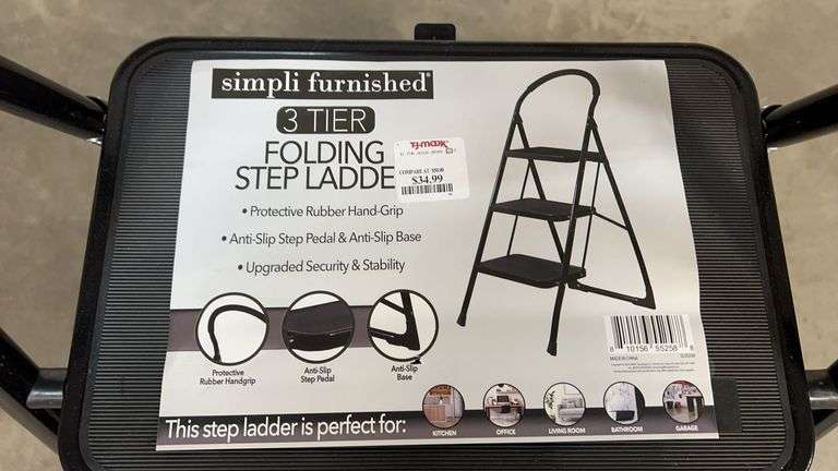 SIMPLI FURNISHED 3 TIER FOLDING STEP LADDER - BLACK