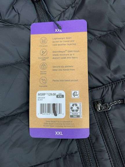 MENS EDDIE BAUER DOWN PACKABLE JACKET - SIZE XXL