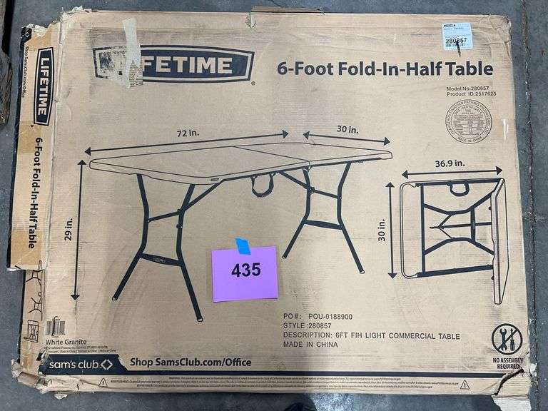 LIFETIME 6FT FOLD IN HALF TABLE IN BOX - WHITE