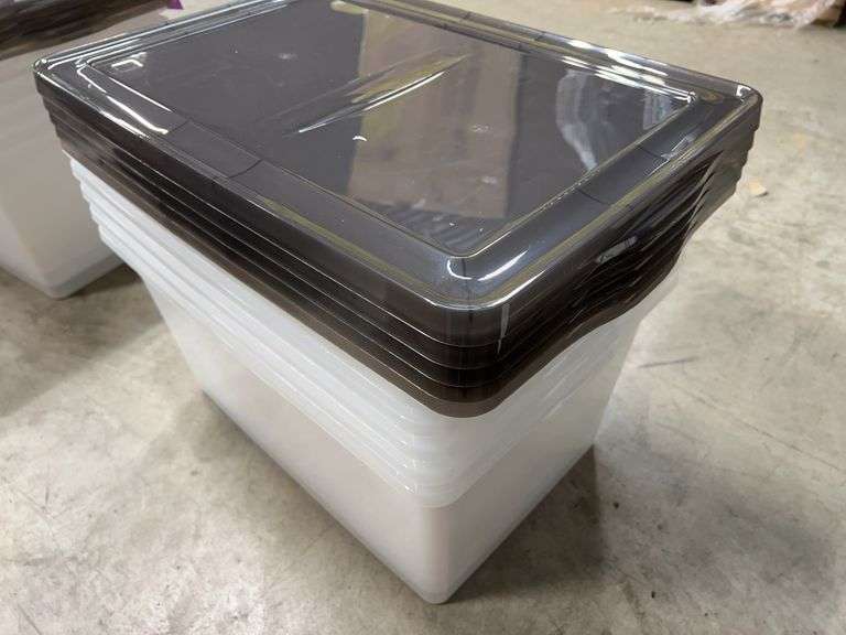 (5) CLEAR PLASTIC STORAGE TOTES W/ LIDS